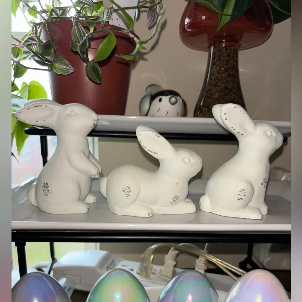 Set of 3 Target Cement Bunny Figures
